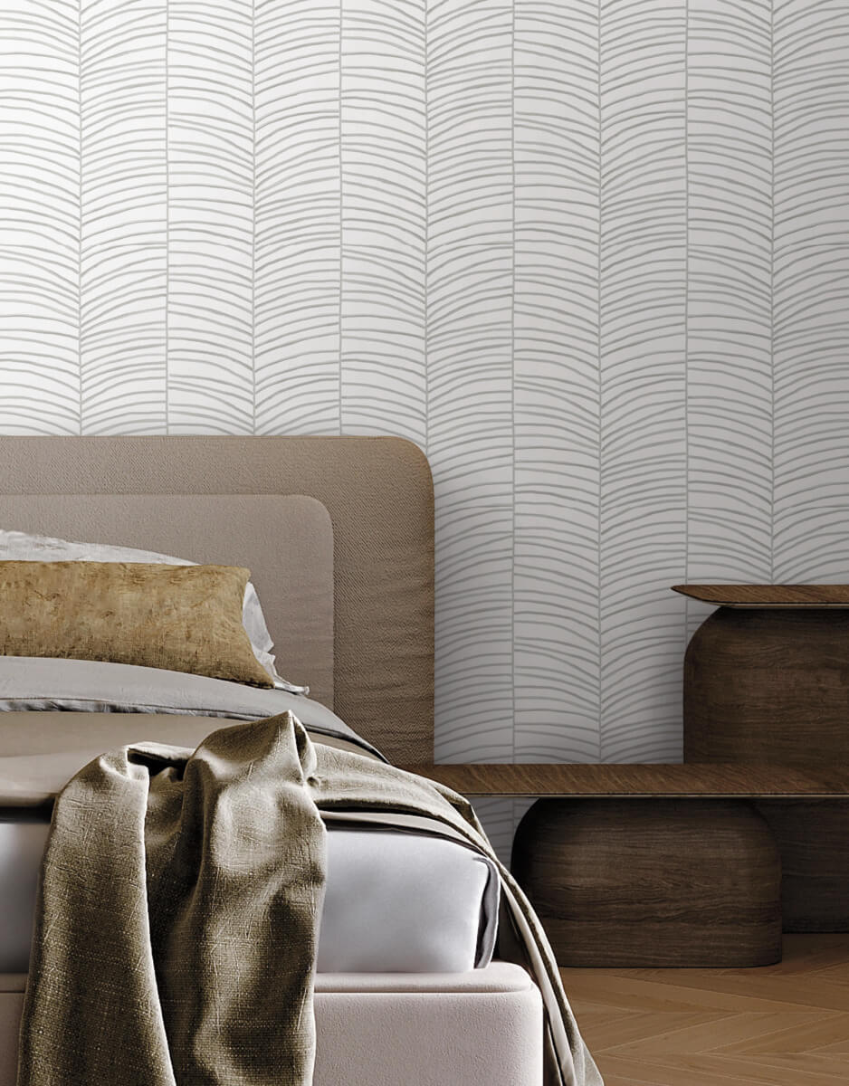 York Montecito Cascade Palm Chevron Wallpaper Sample - Fog
