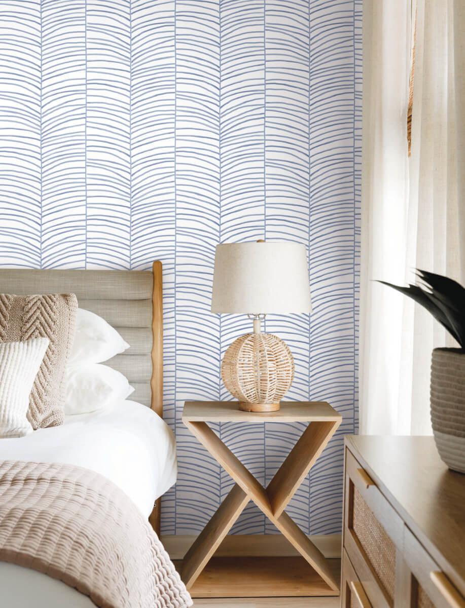 York Montecito Cascade Palm Chevron Wallpaper Sample - Sea