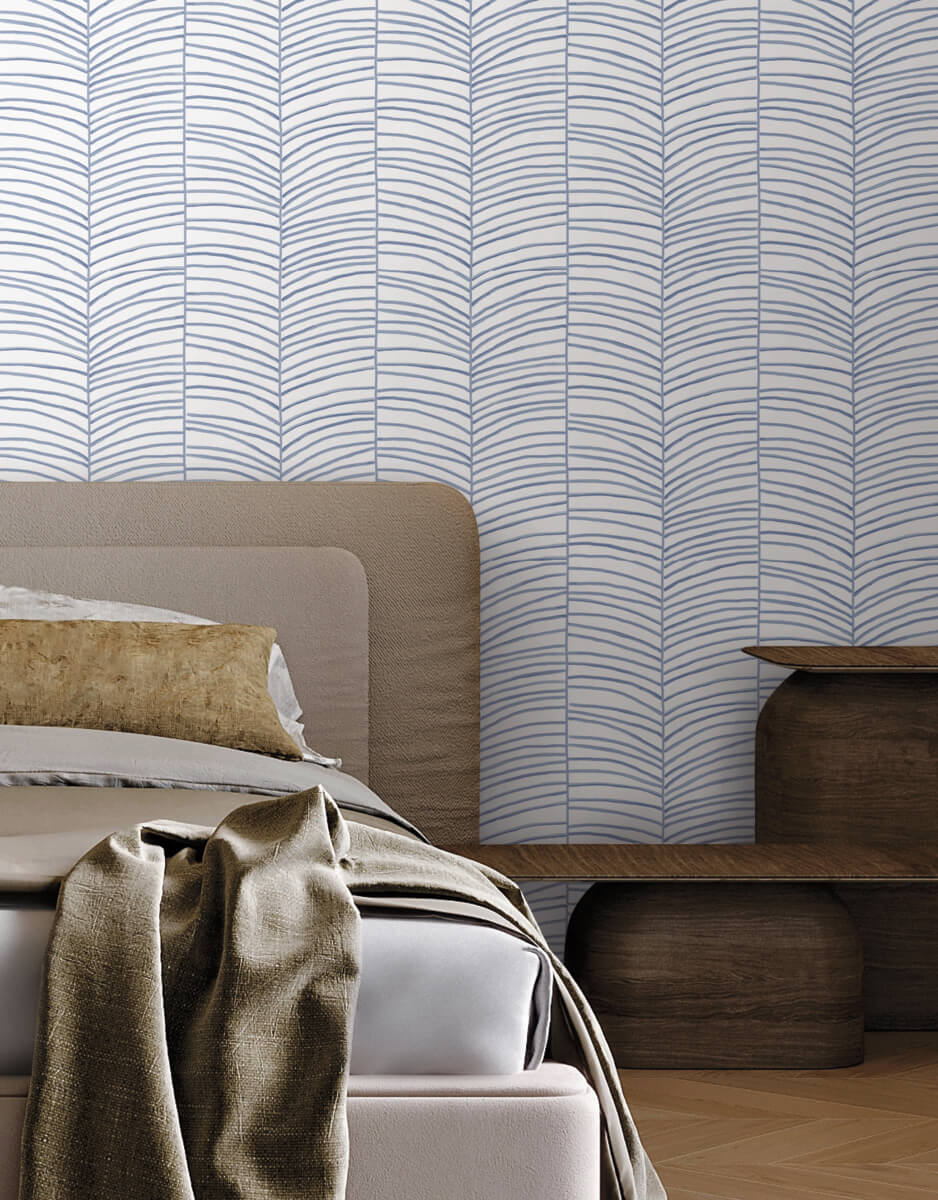 York Montecito Cascade Palm Chevron Wallpaper Sample - Sea