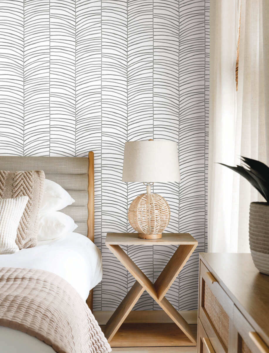 York Montecito Cascade Palm Chevron Wallpaper Sample - Onyx