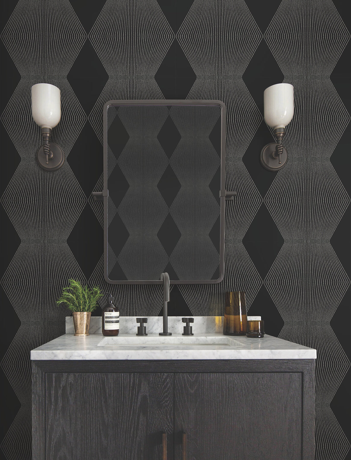 Ronald Redding Astoria Diamond Legacy Wallpaper Sample - Black