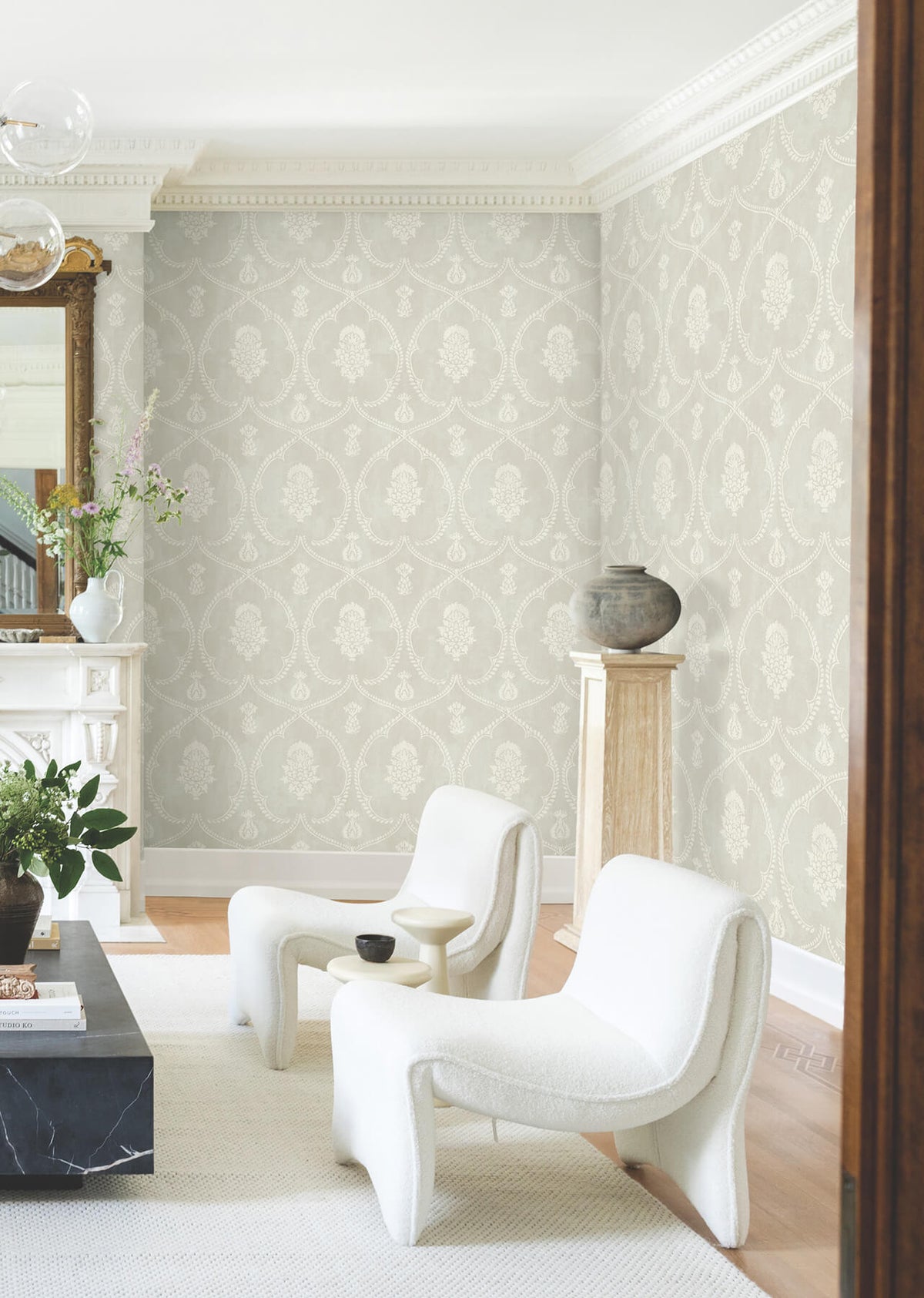 Ronald Redding Astoria Royal Damask Wallpaper - Soft Grey