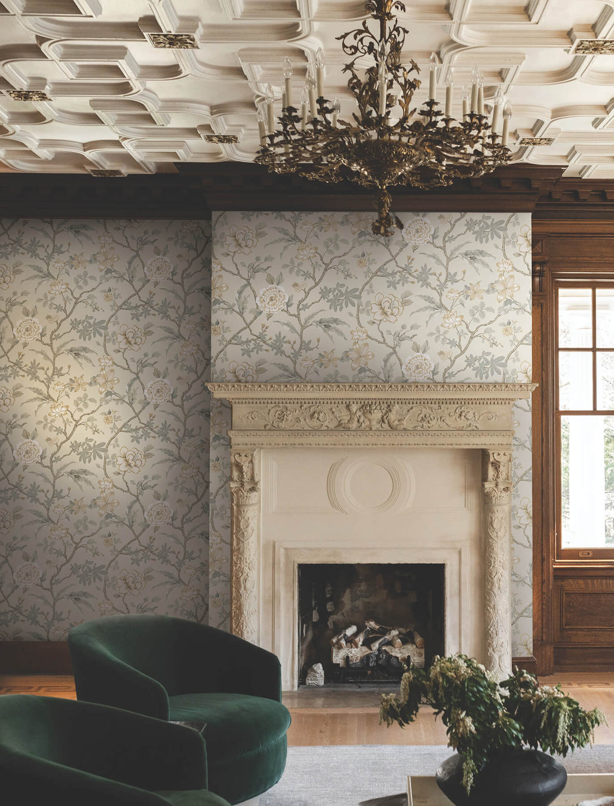Ronald Redding Astoria Courtyard Botanical Wallpaper Sample - Neutral