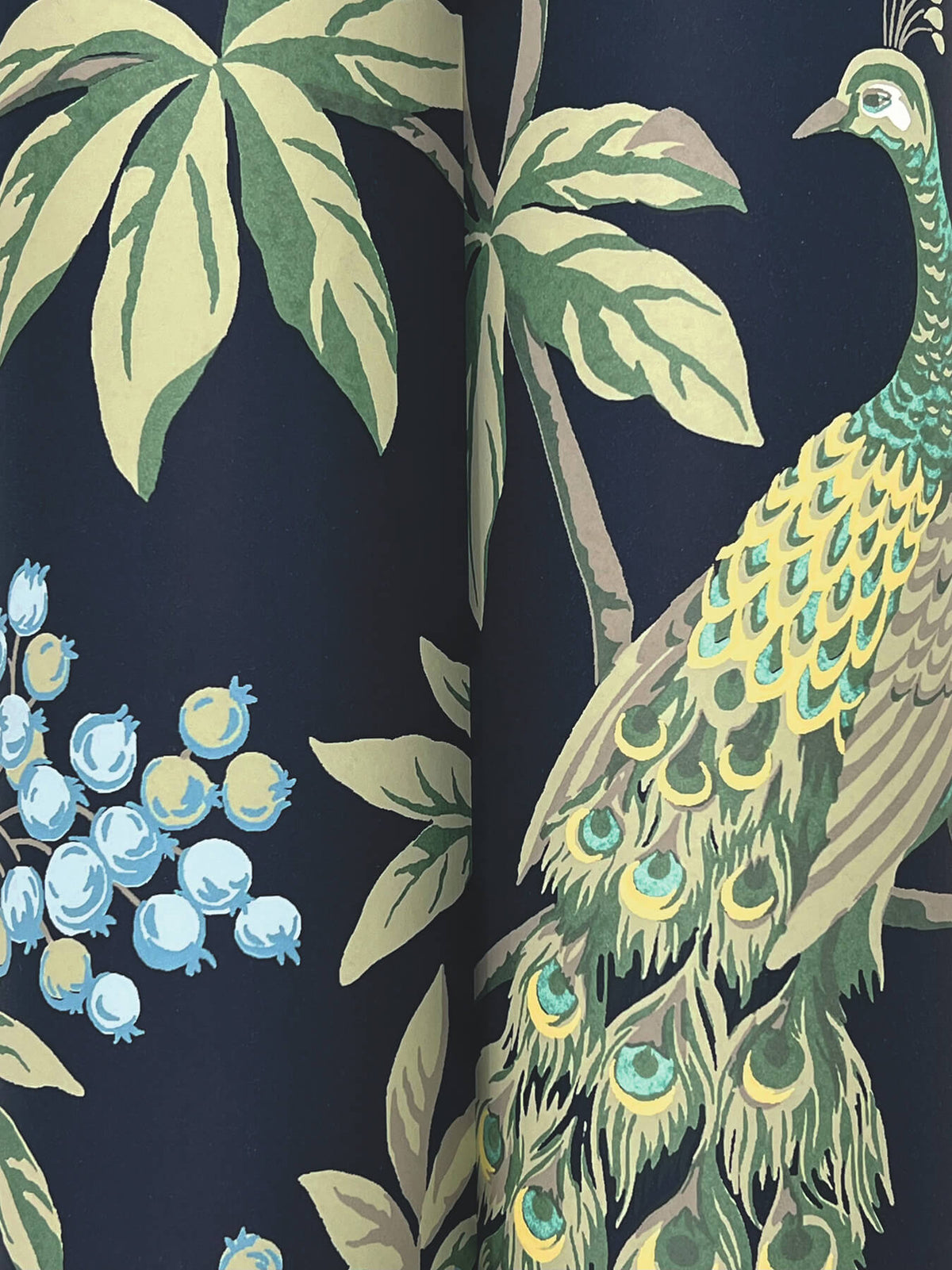 Ronald Redding Astoria Peacock Estate Wallpaper Sample - Navy