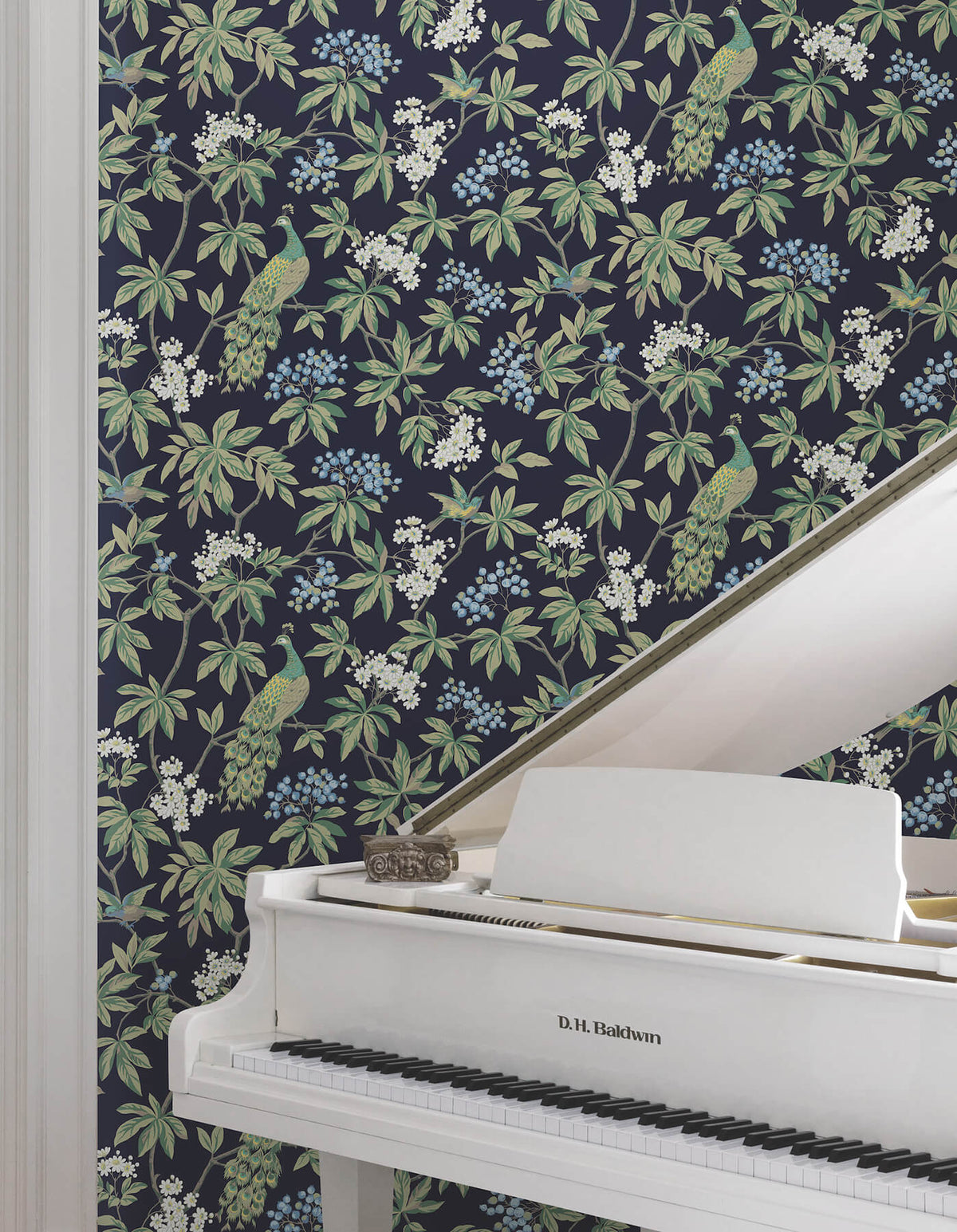 Ronald Redding Astoria Peacock Estate Wallpaper Sample - Navy