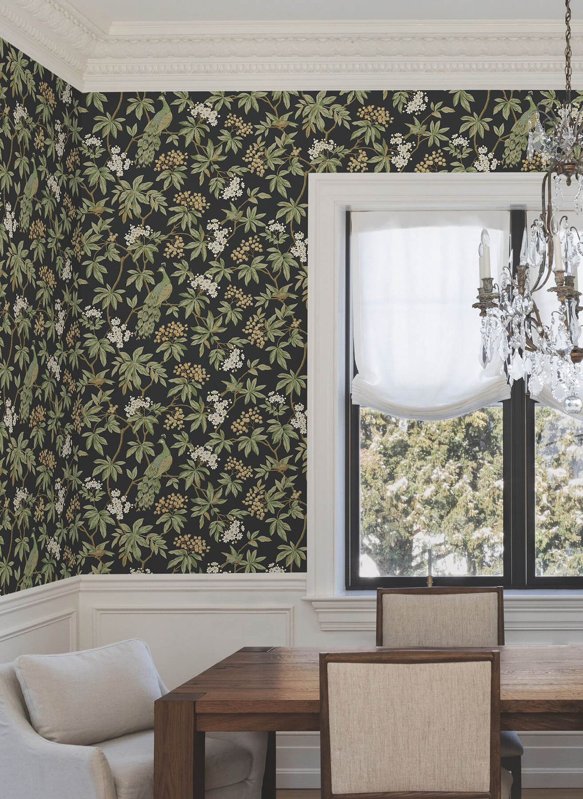 Ronald Redding Astoria Peacock Estate Wallpaper Sample - Black