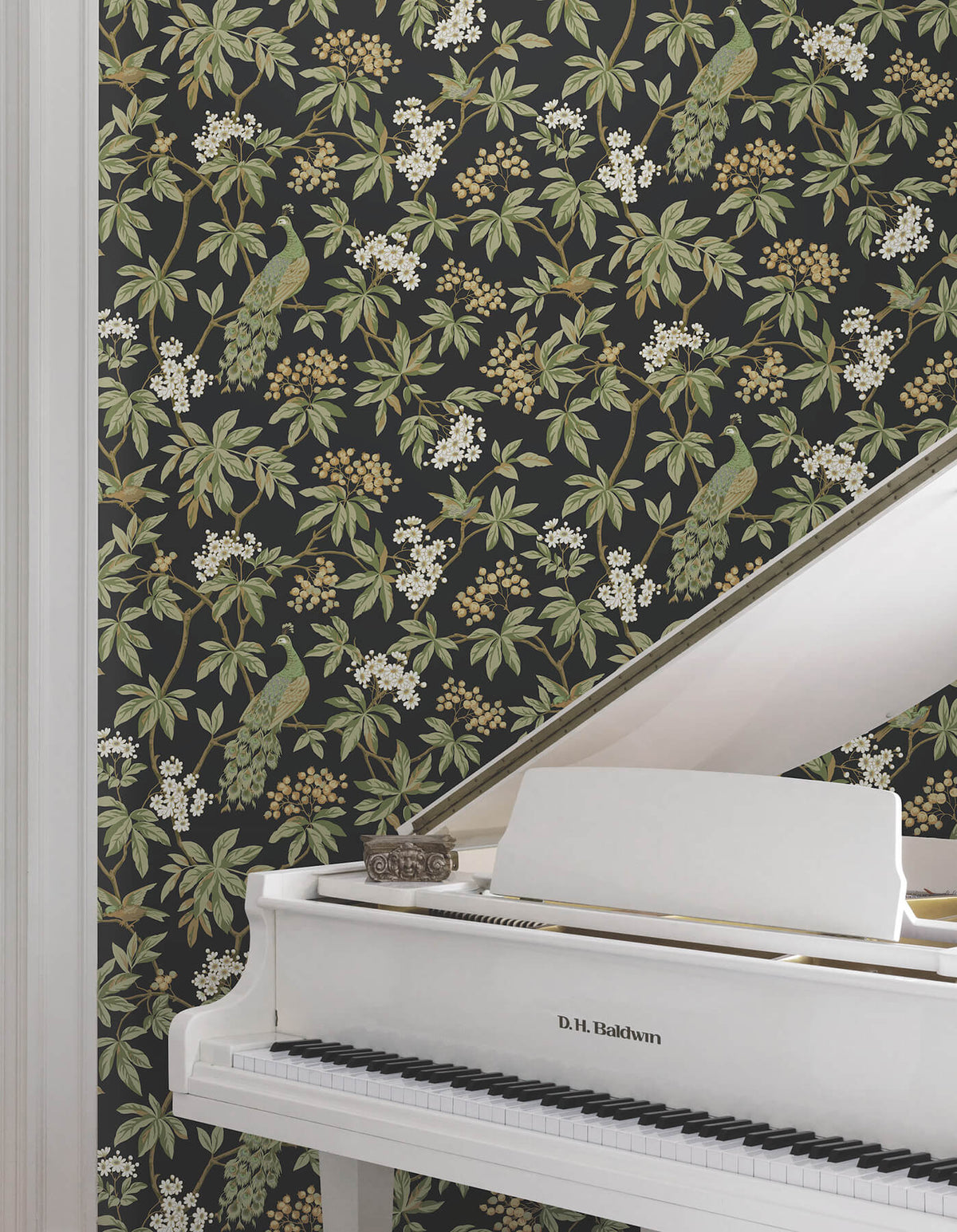 Ronald Redding Astoria Peacock Estate Wallpaper Sample - Black