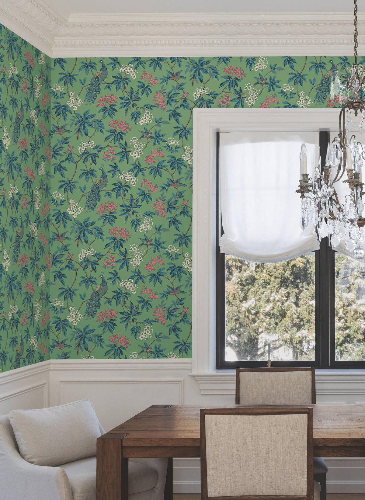 Ronald Redding Astoria Peacock Estate Wallpaper Sample - Green