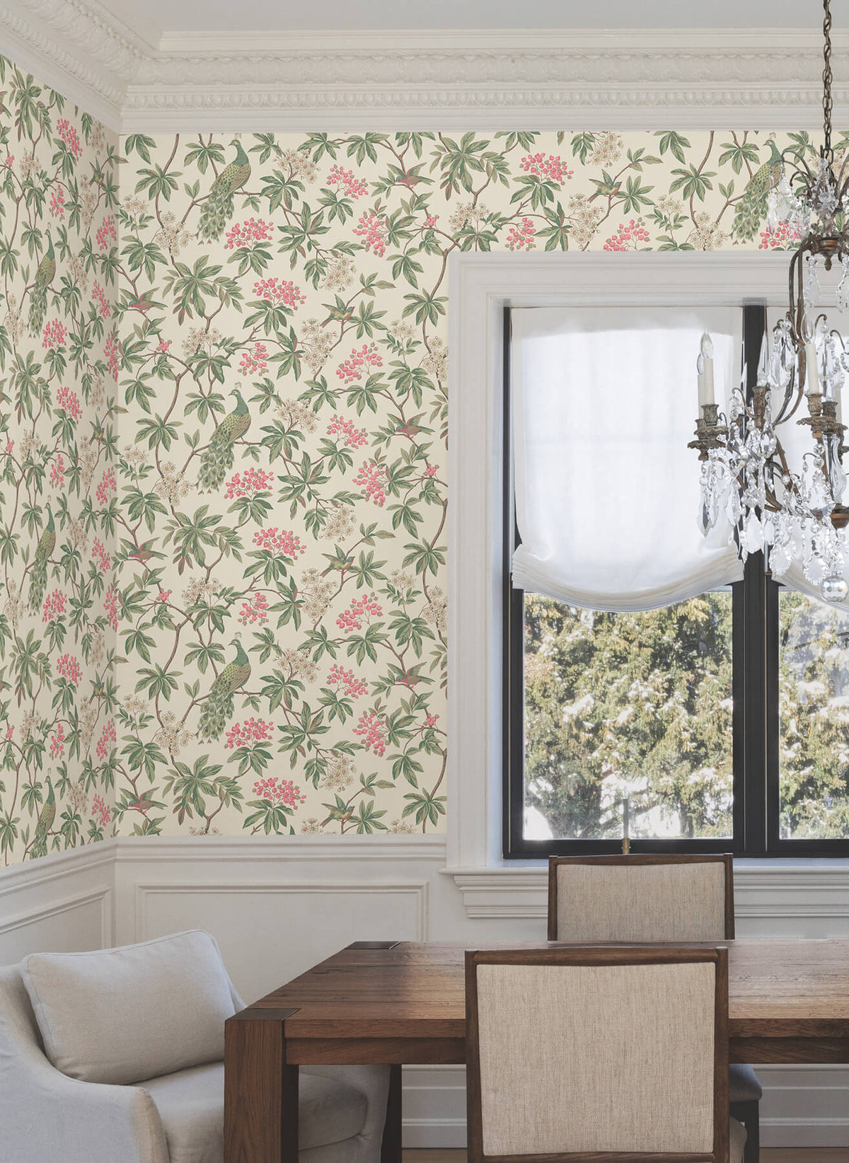 Ronald Redding Astoria Peacock Estate Wallpaper Sample - Cream