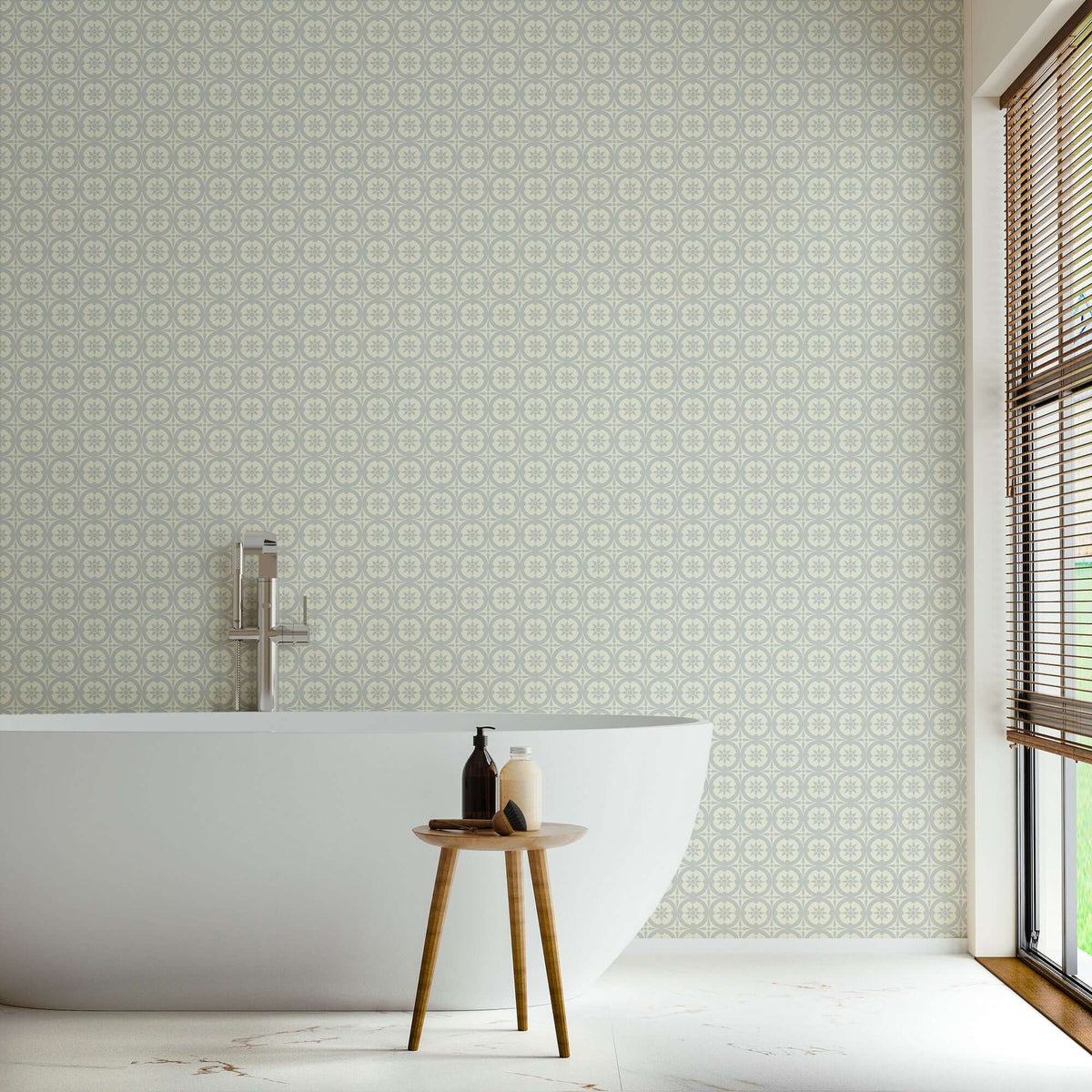 Mitchell Black Medallion Wallpaper - Pale Mineral Blue