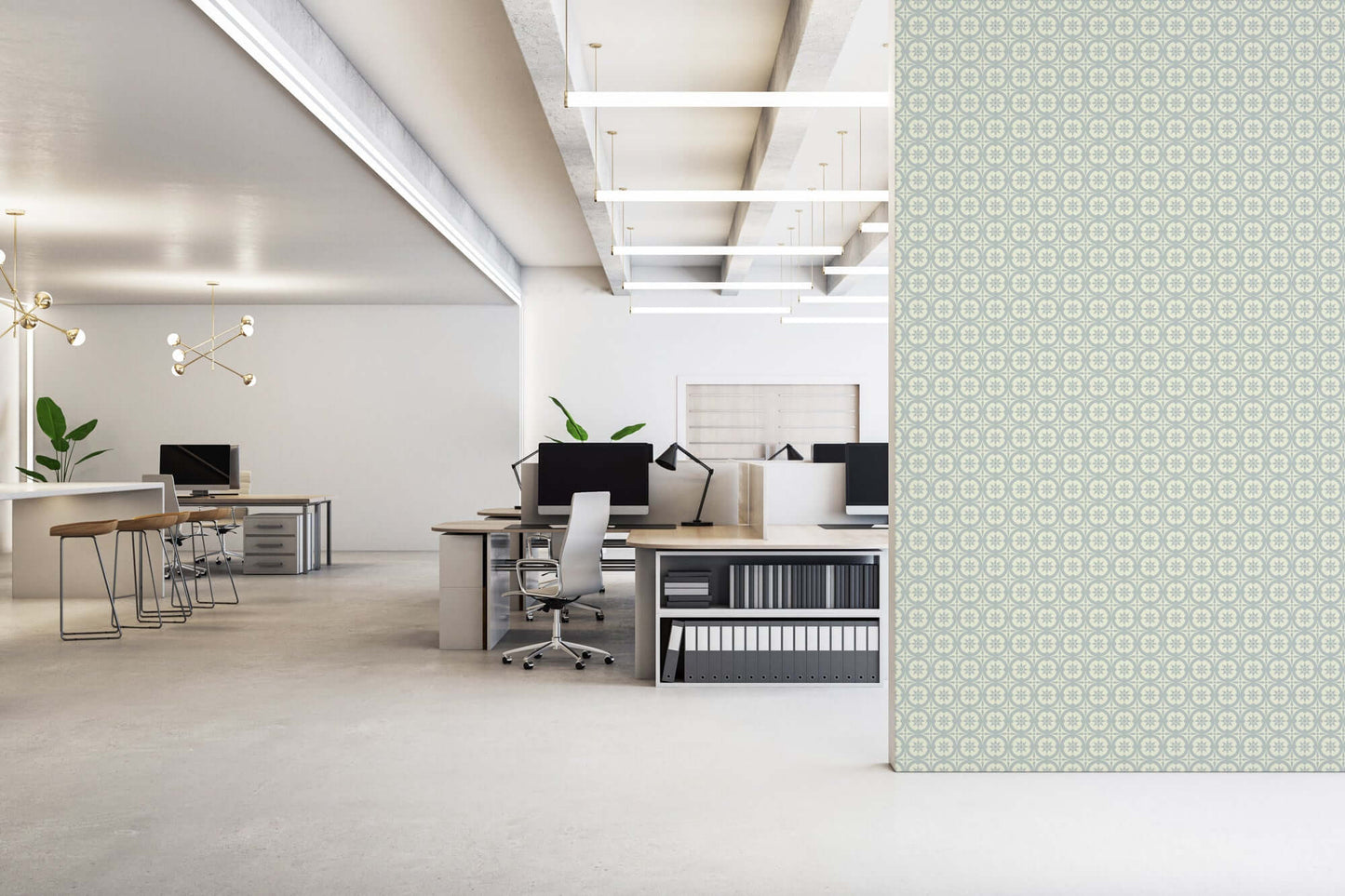Mitchell Black Medallion Wallpaper - Pale Mineral Blue