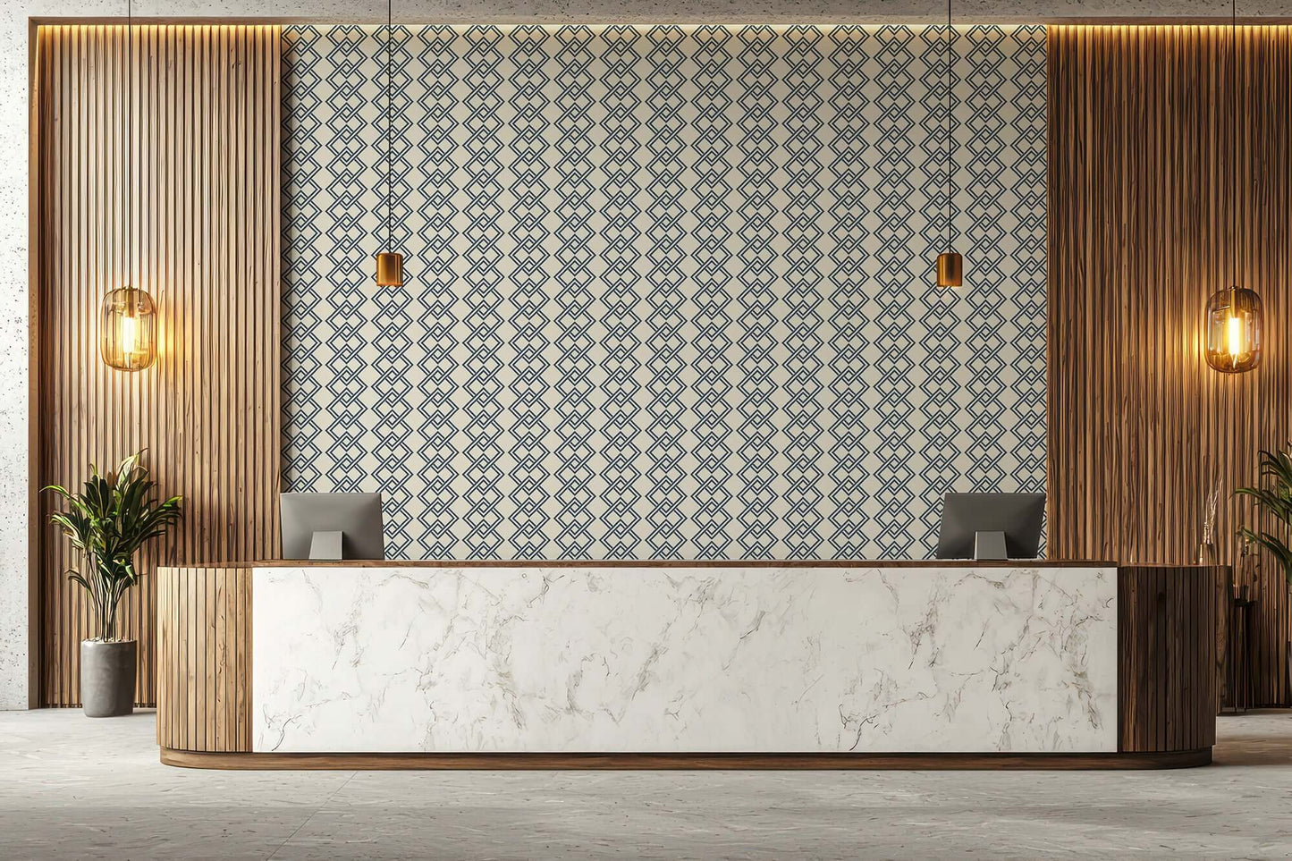Mitchell Black Mod Block Wallpaper - Oxford Blue