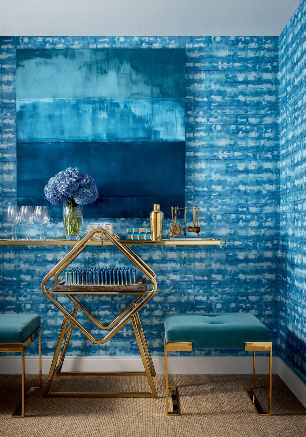 Thibaut Modern Resource Illusion Wallpaper Sample - Blue