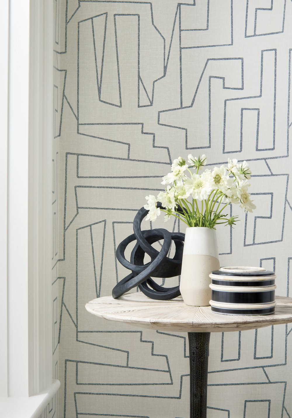 Thibaut Modern Resource Matrix Wallpaper - Black on Beige