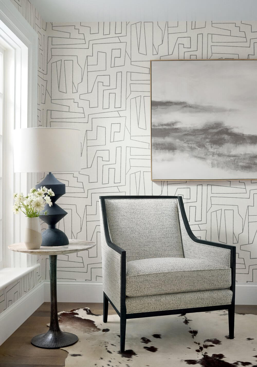 Thibaut Modern Resource Matrix Wallpaper - Black on Beige