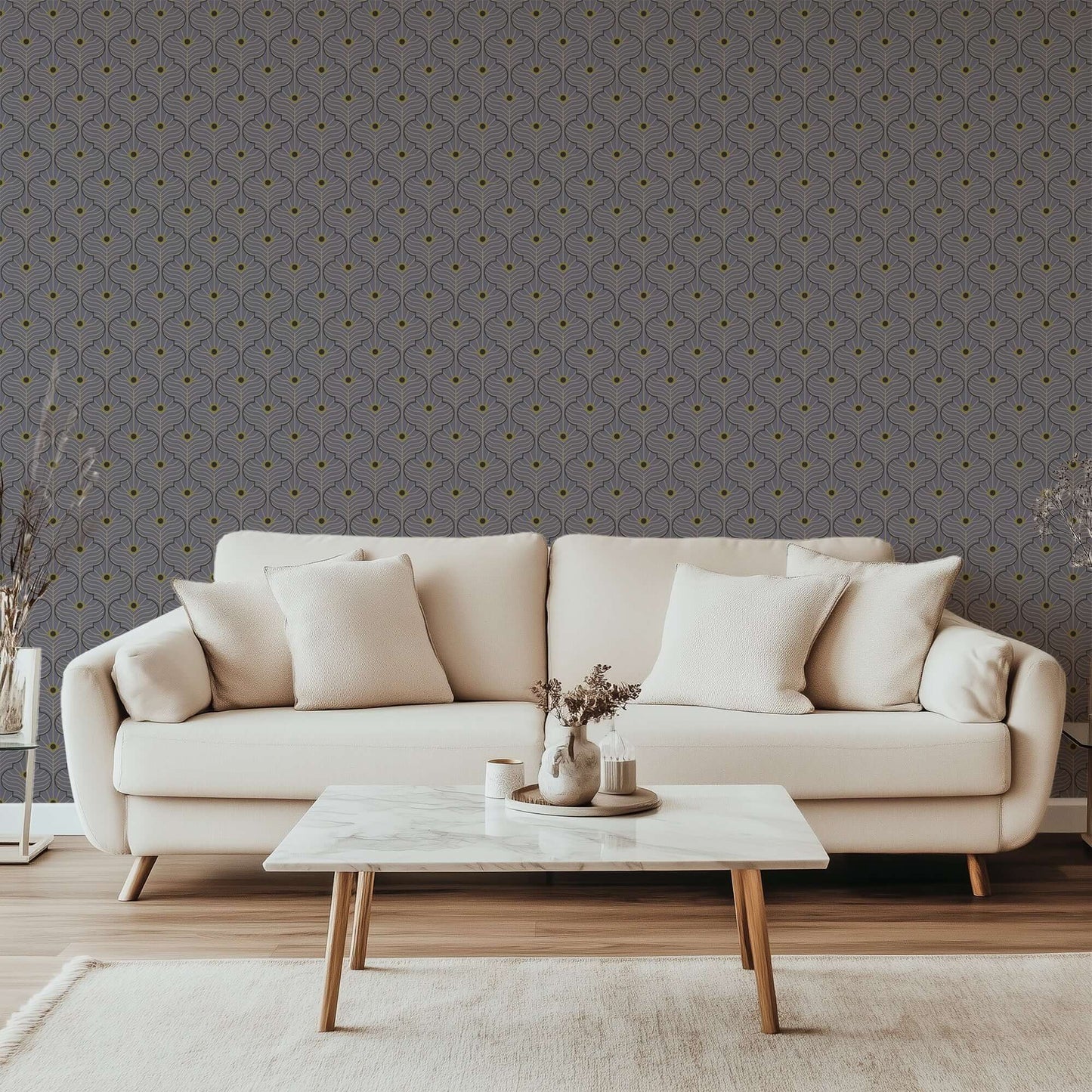 Mitchell Black Moroccan Peacock Wallpaper - Dusk Lavender