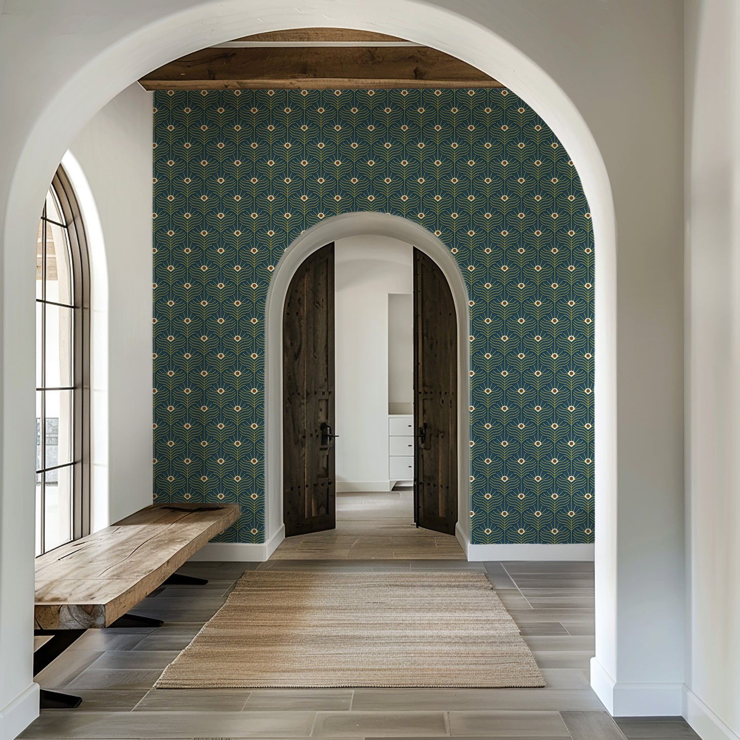 Mitchell Black Shape of Color Moroccan Peacock Wallpaper - Marine