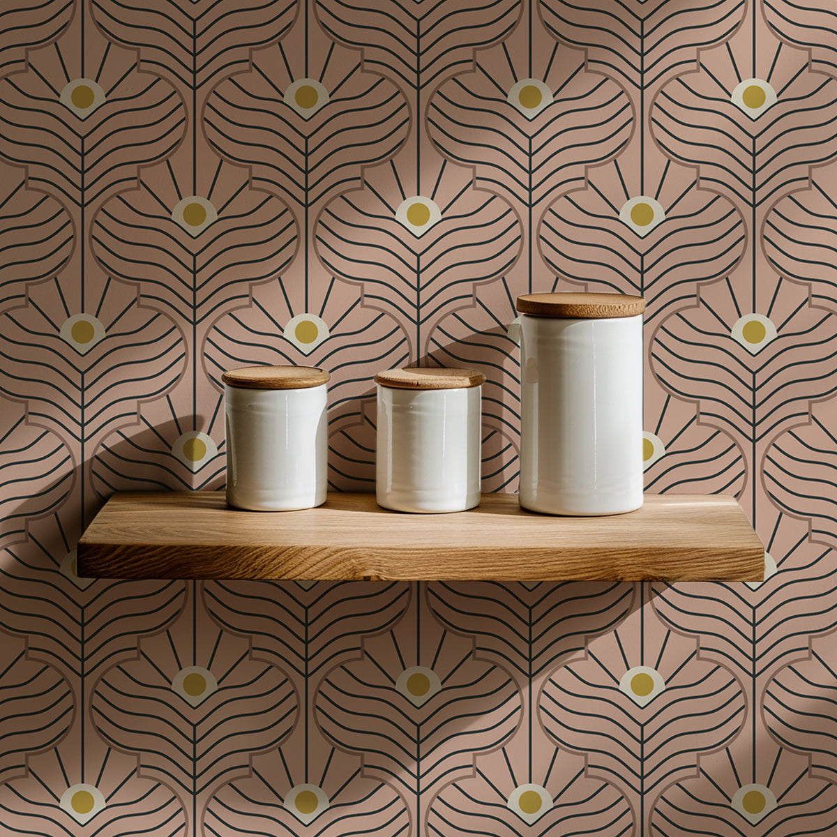 Mitchell Black Shape of Color Moroccan Peacock Wallpaper Sample - Blush