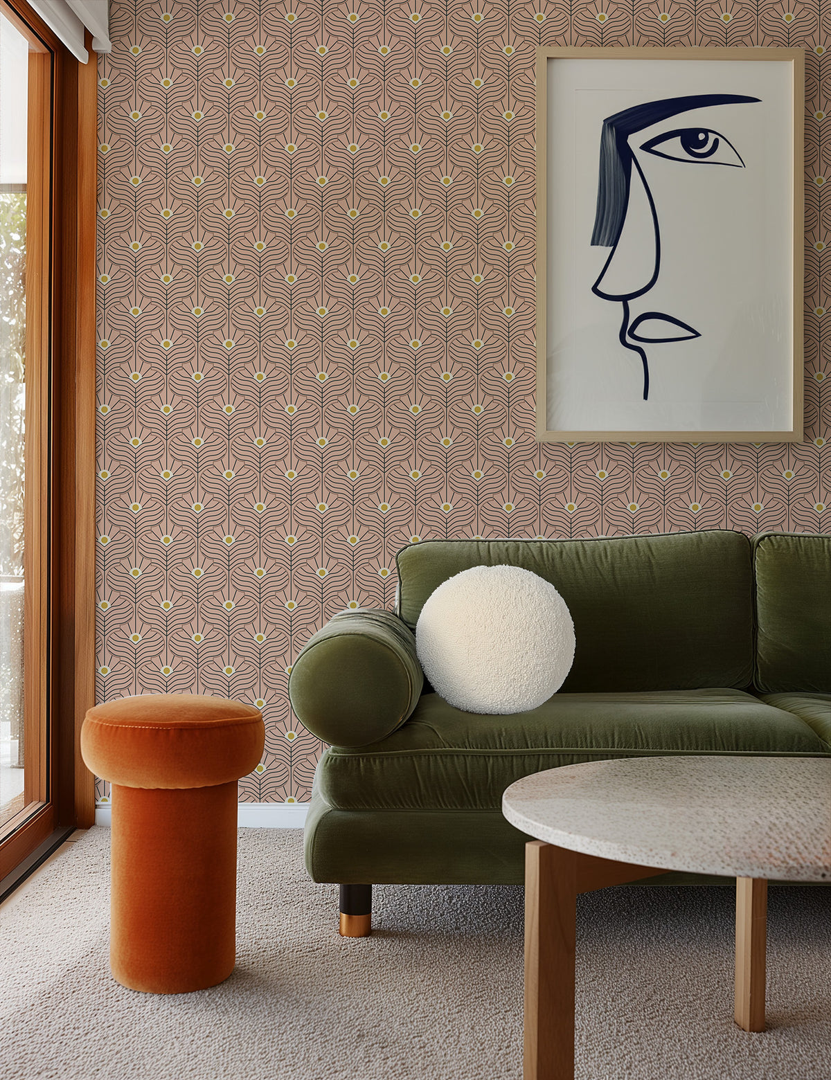Mitchell Black Shape of Color Moroccan Peacock Wallpaper Sample - Blush
