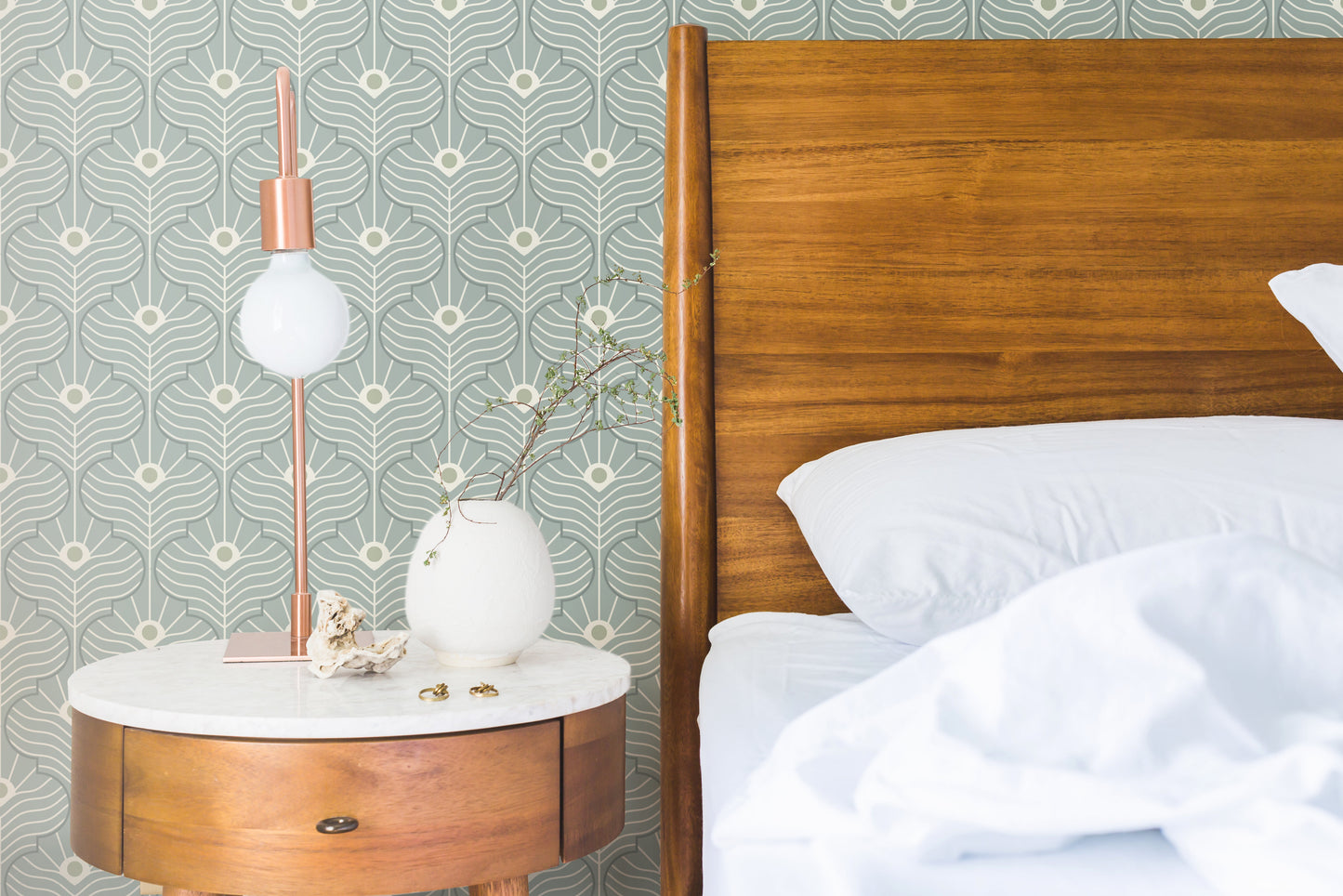 Mitchell Black Shape of Color Moroccan Peacock Wallpaper - Powder Ash