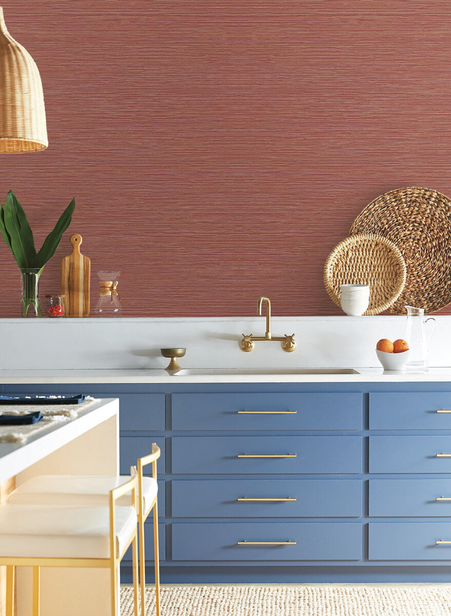 York Natural Digest Grass Roots Wallpaper Sample - Red Orange