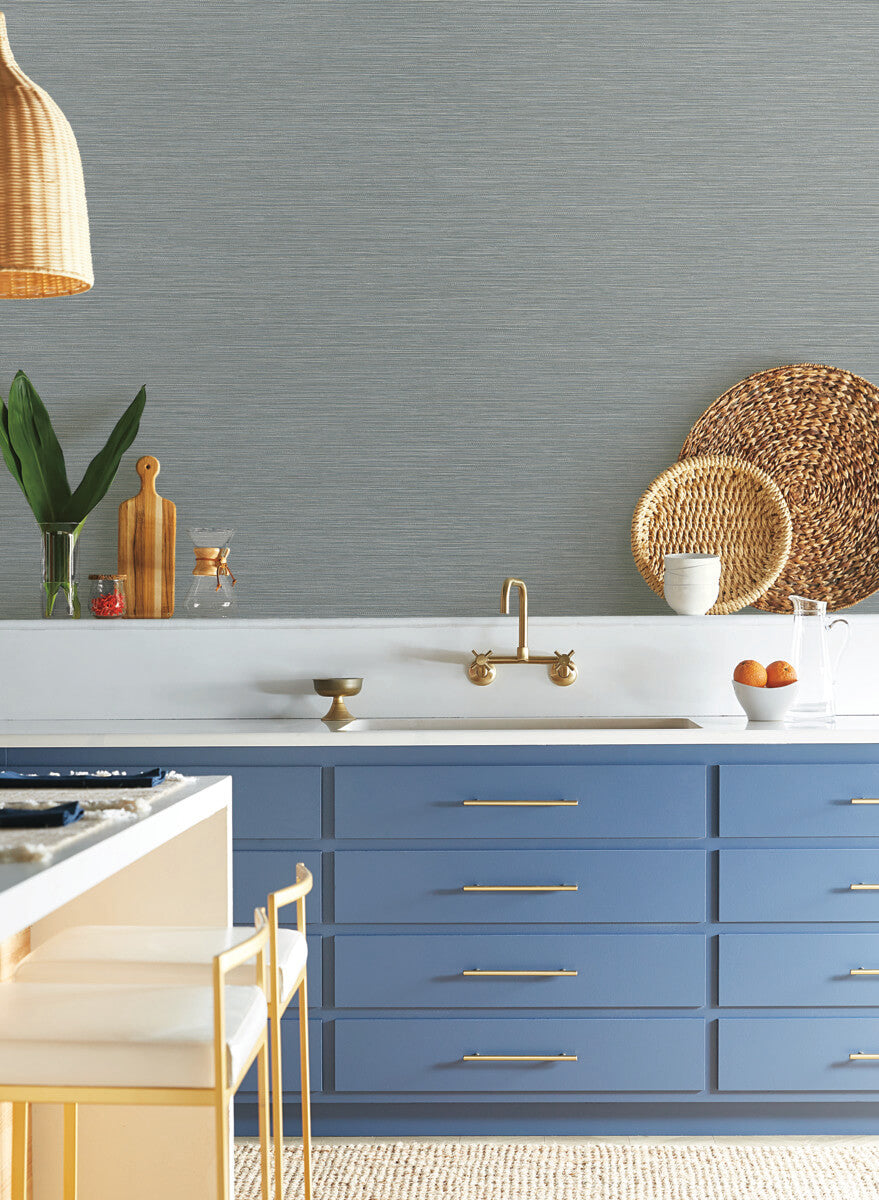 York Natural Digest Grass Roots Wallpaper Sample - Blue Grey
