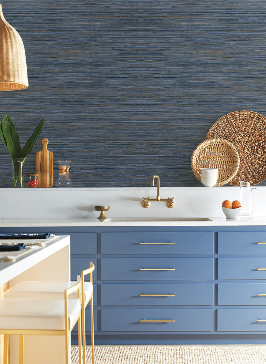 York Natural Digest Grass Roots Wallpaper Sample - Blue