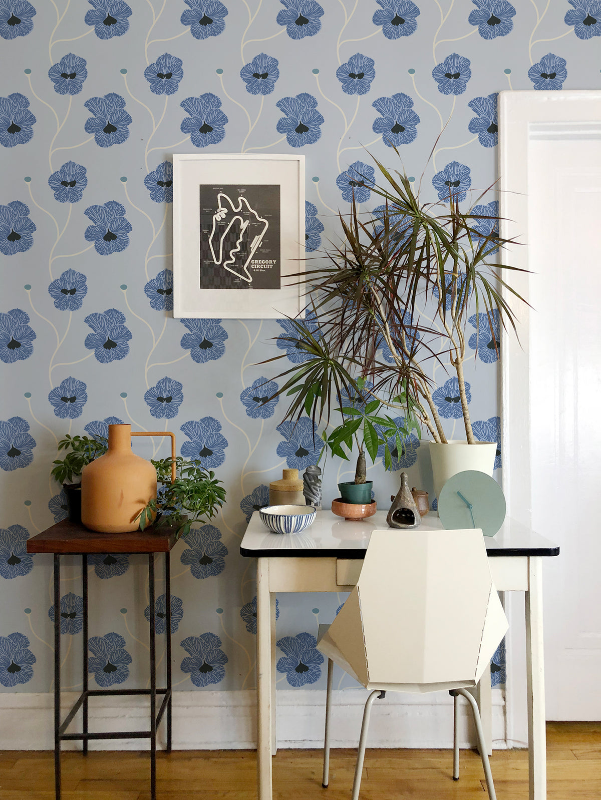Mitchell Black Natalie Papier Flourish Floral Wallpaper Sample - Blue Petal