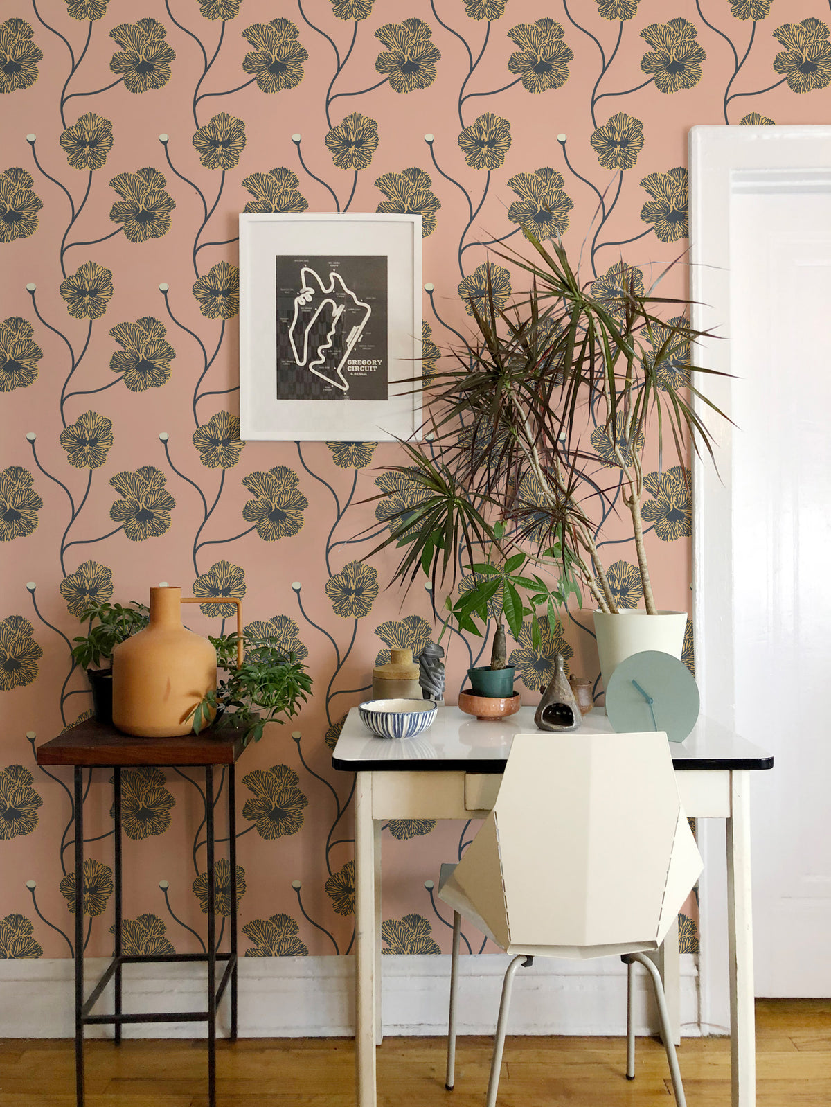 Mitchell Black Natalie Papier Flourish Floral Wallpaper Sample - Sunset Blush