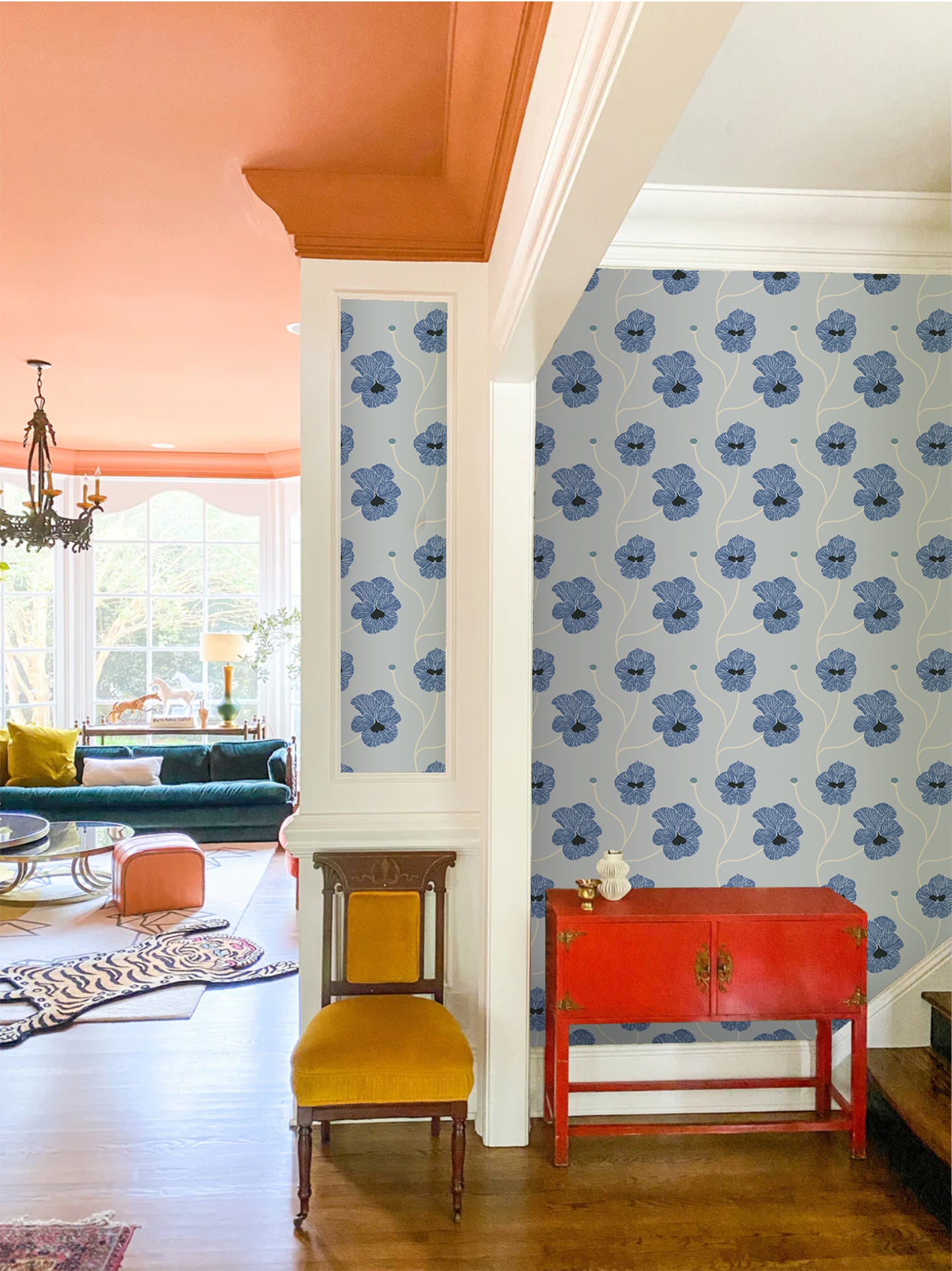 Mitchell Black Natalie Papier Flourish Floral Wallpaper - Blue Petal