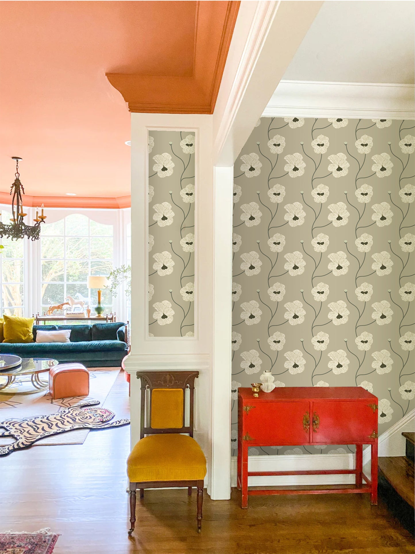 Mitchell Black Natalie Papier Flourish Floral Wallpaper - Raw Cotton