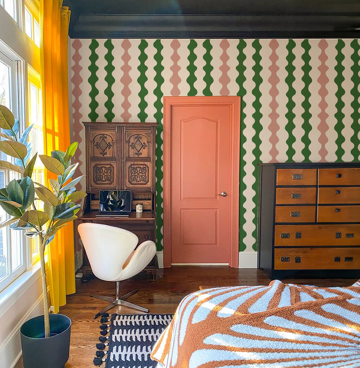 Mitchell Black Natalie Papier Low Frequency Wallpaper Sample - Emerald Rouge