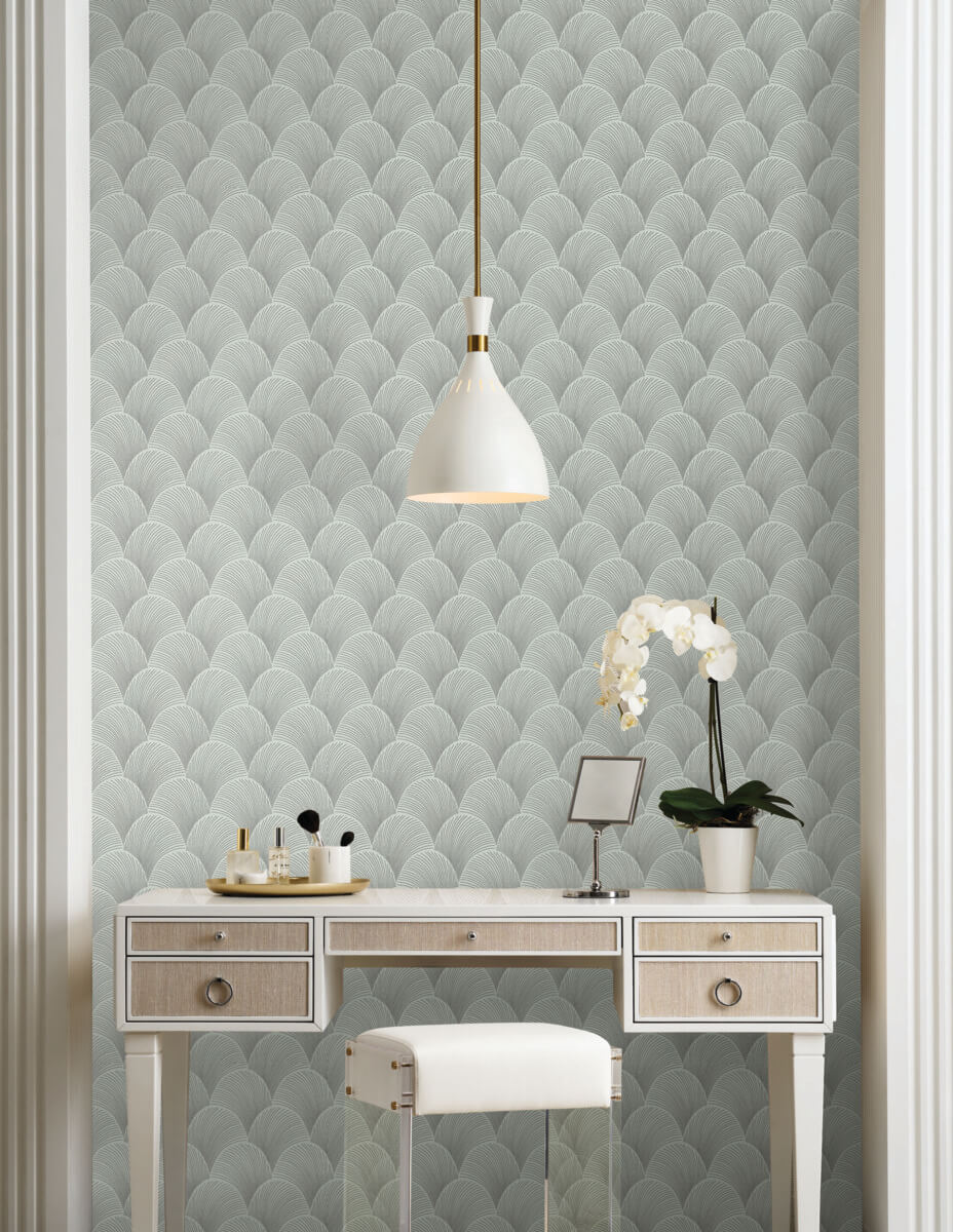 Candice Olson Natural Discovery Metallic Scallop Wallpaper Sample - Light Green