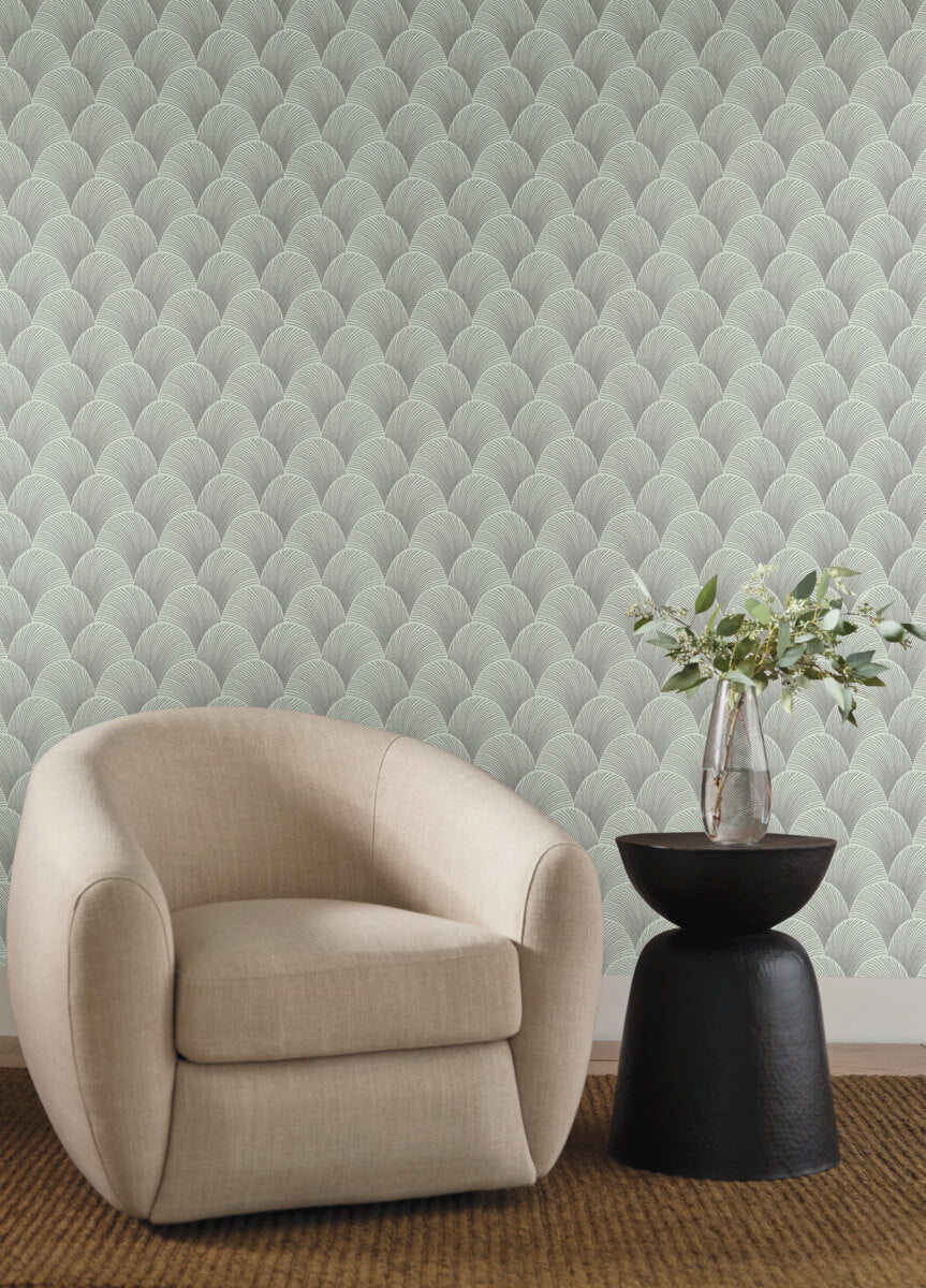 Candice Olson Natural Discovery Metallic Scallop Wallpaper Sample - Light Green