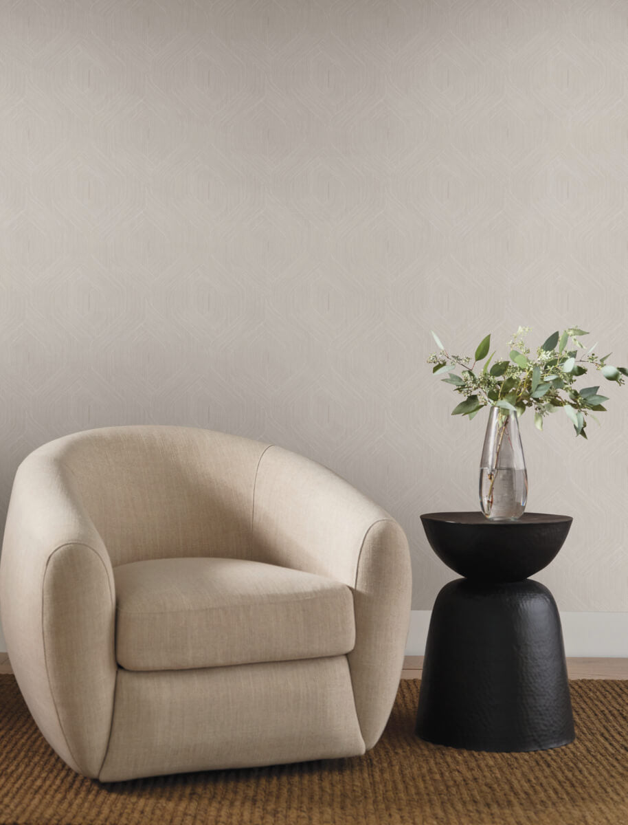 Candice Olson Natural Discovery Fine Line Geometric Wallpaper Sample - Taupe