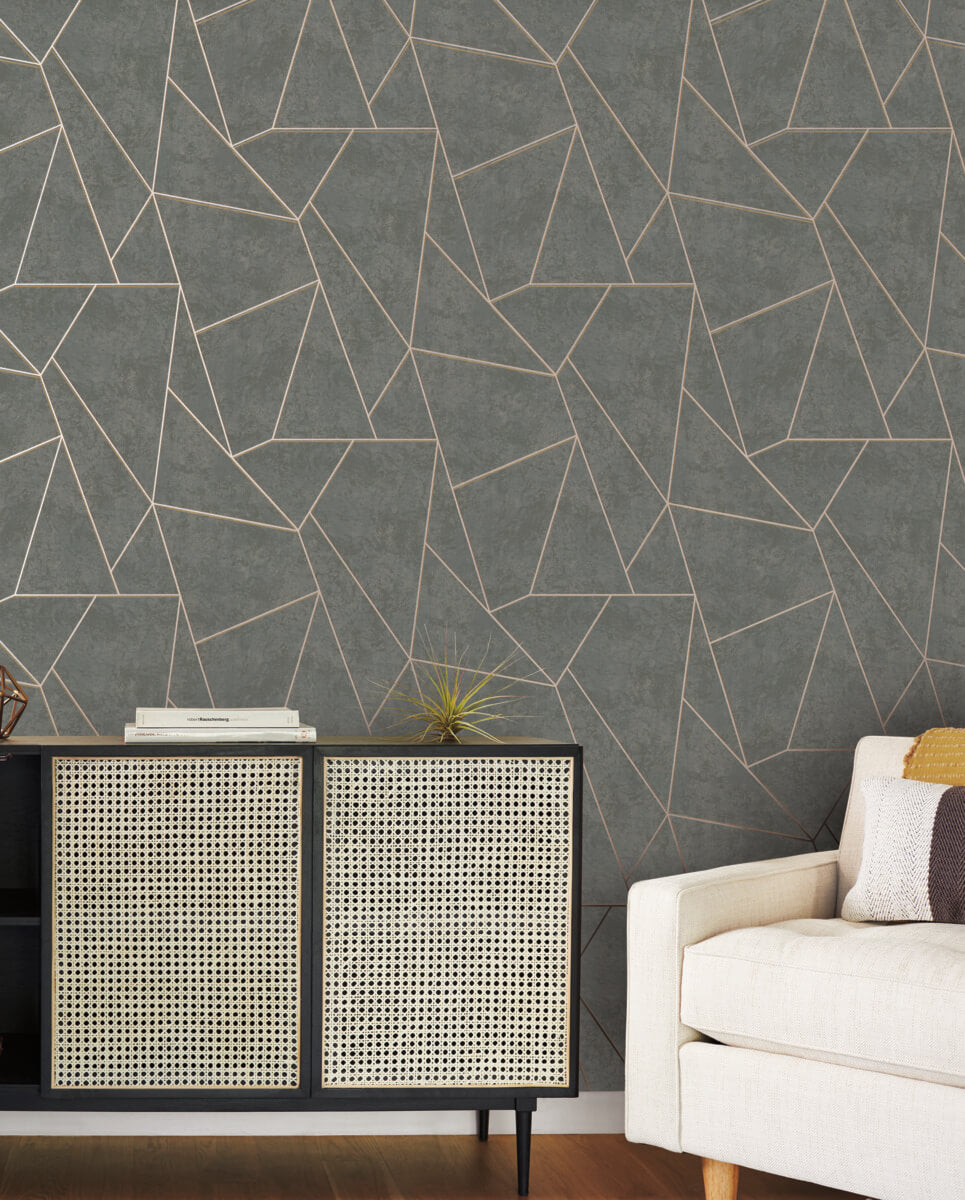 Antonina Vella Modern Metals Nazca Wallpaper Sample - Dark Grey & Gold