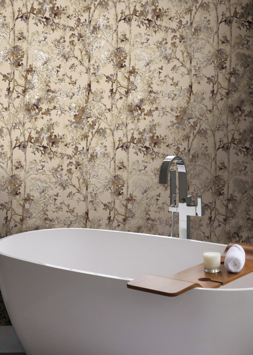 Antonina Vella Modern Metals Shimmering Foliage Wallpaper - Khaki & Multi