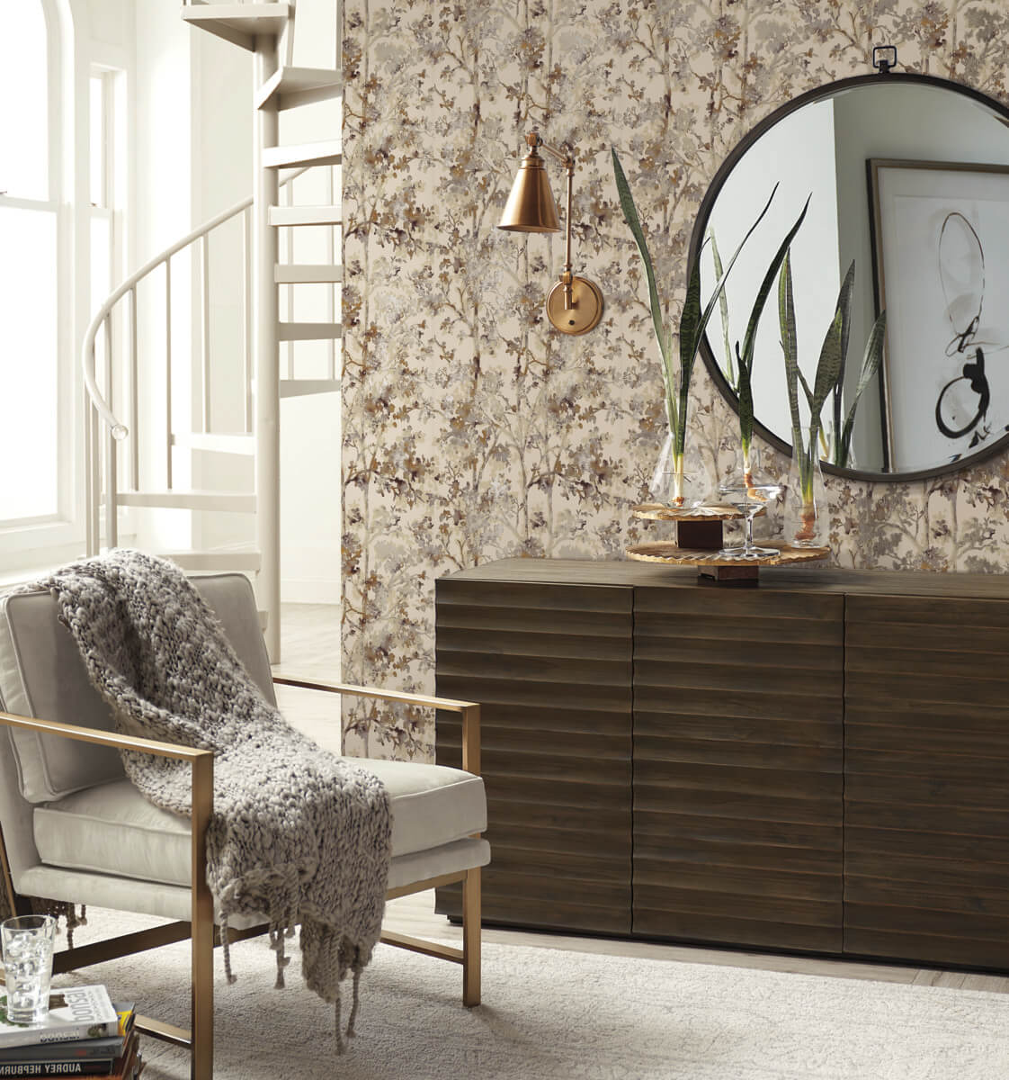 Antonina Vella Modern Metals Shimmering Foliage Wallpaper - Khaki & Multi