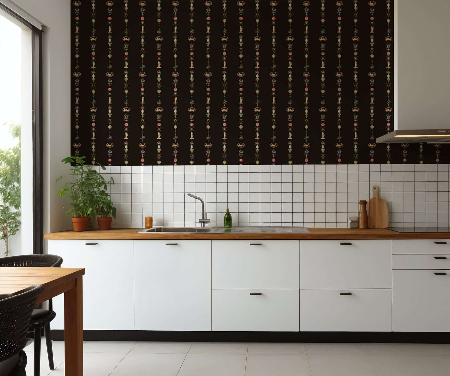 Mitchell Black NeoClassical Stripe Wallpaper - Black Lacquer