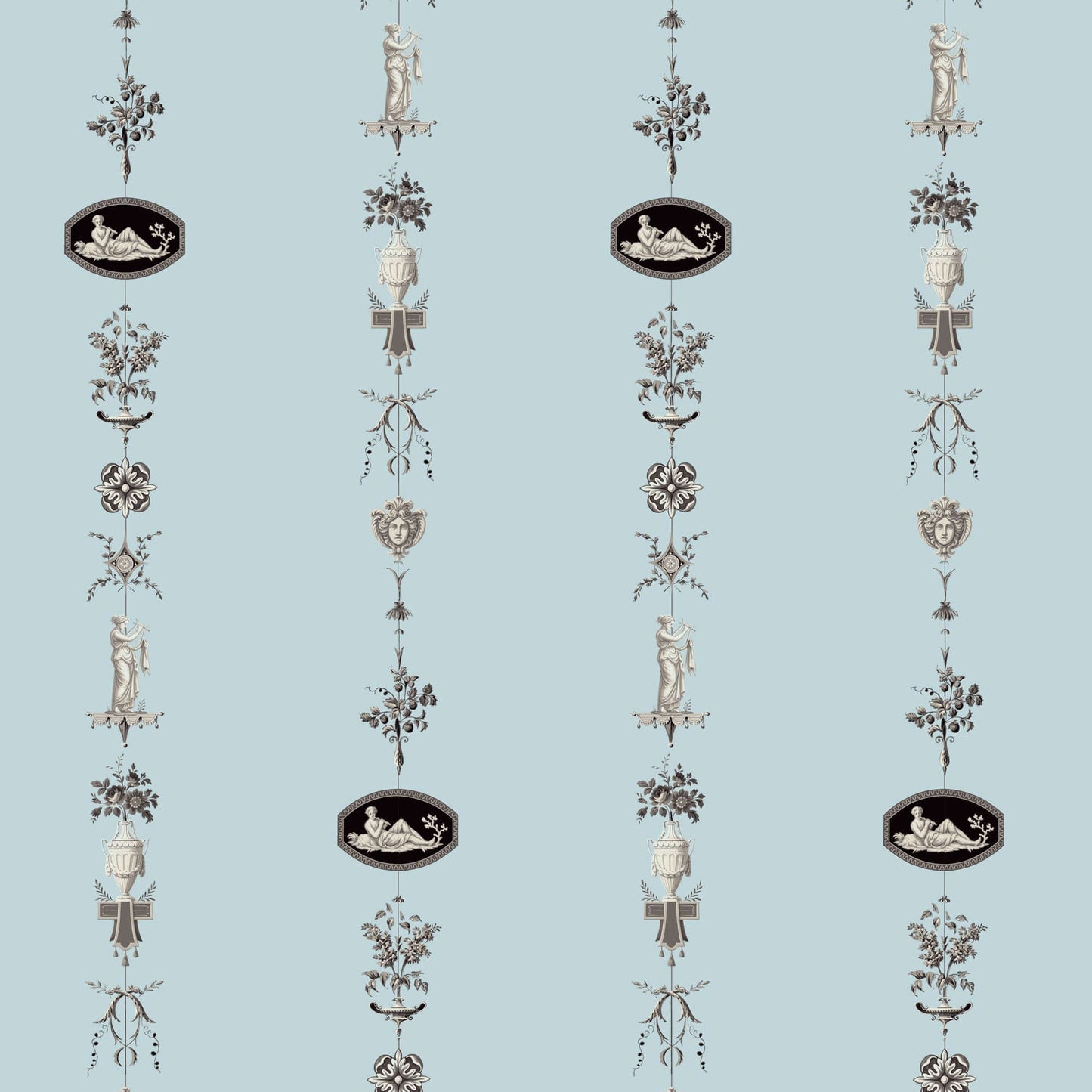 Mitchell Black NeoClassical Stripe Wallpaper Sample - Daytime Blue