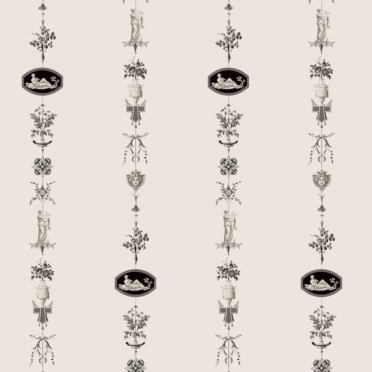 Mitchell Black NeoClassical Stripe Wallpaper Sample - Sunbleached Pink