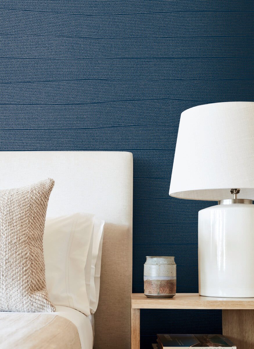 York New Origins Natural Grid Wallpaper - Navy