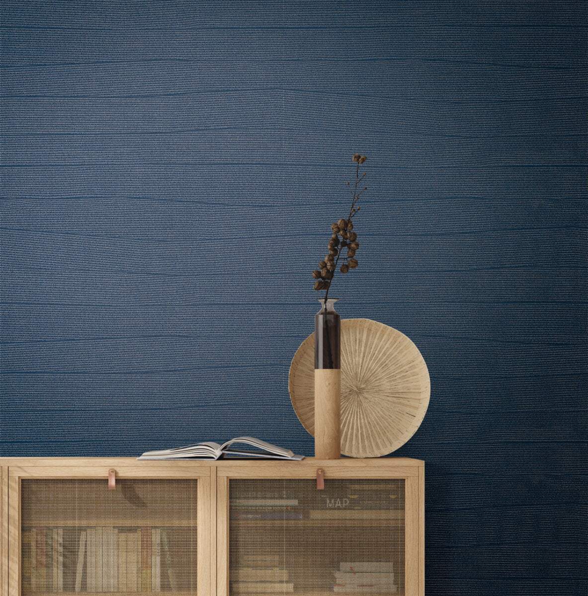 York New Origins Natural Grid Wallpaper - Navy