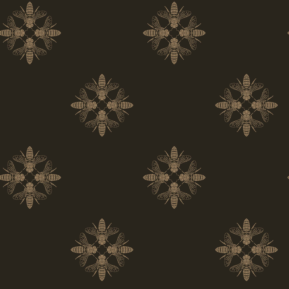 York Black & White Resource Library Honey Bee Wallpaper - Gold & Black