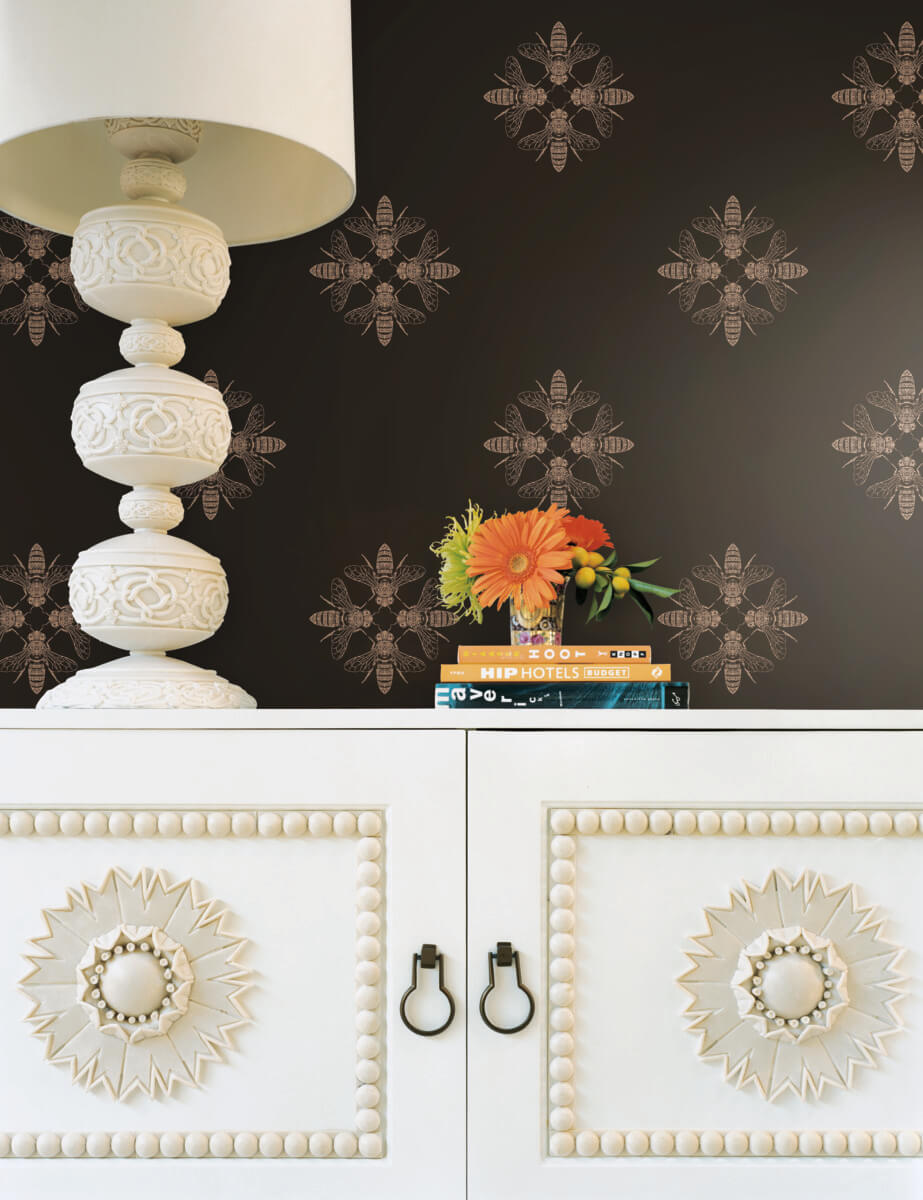 York Black & White Resource Library Honey Bee Wallpaper - Gold & Black