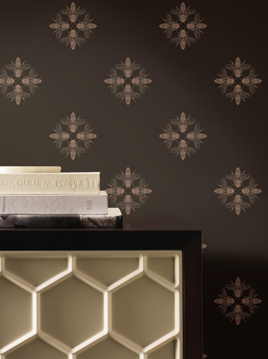 York Black & White Resource Library Honey Bee Wallpaper - Gold & Black