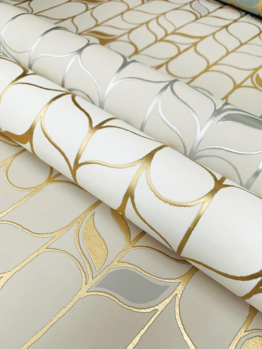 Candice Olson Modern Nature Perfect Petals Wallpaper Sample - White & Gold
