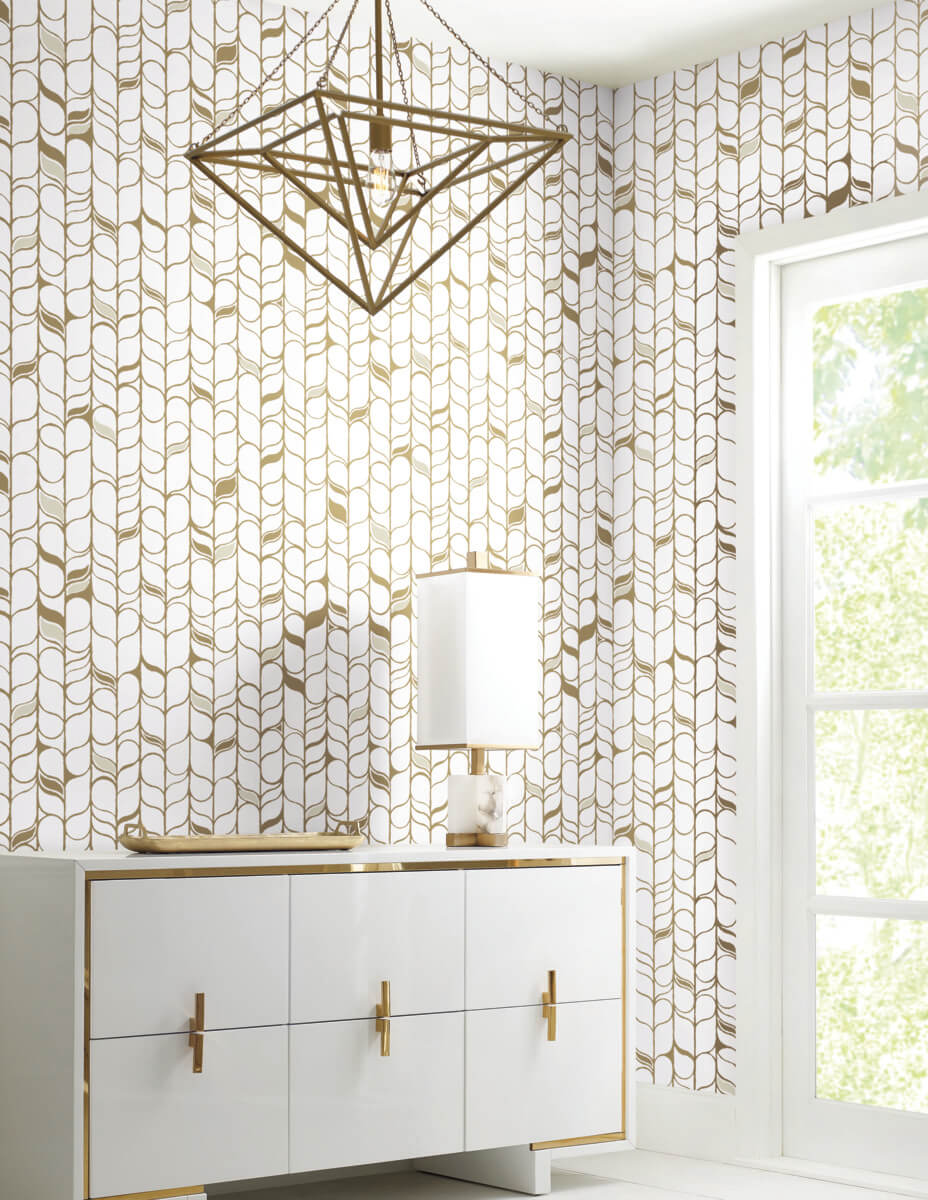 Candice Olson Modern Nature Perfect Petals Wallpaper Sample - White & Gold