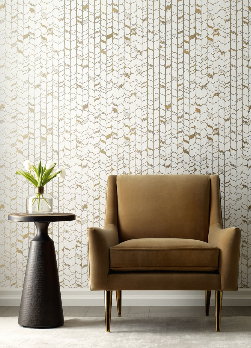 Candice Olson Modern Nature Perfect Petals Wallpaper Sample - White & Gold