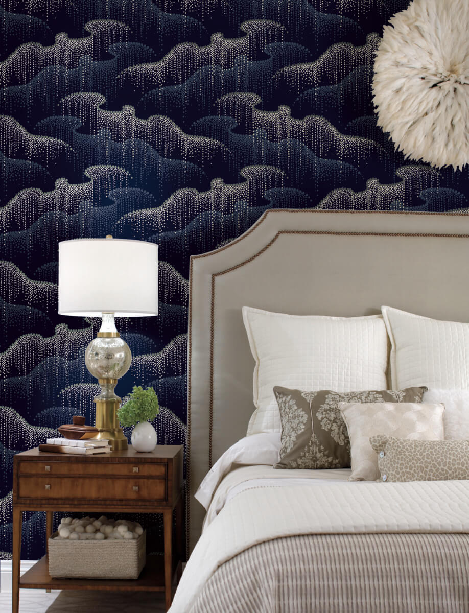 Candice Olson Modern Nature Moonlight Pearls Wallpaper - Navy
